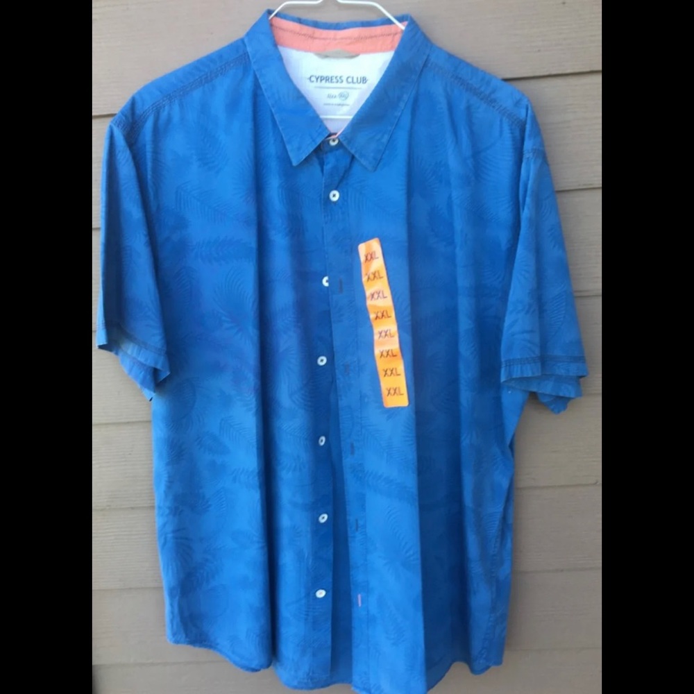 NWT Cypress Club Mens Shirt Button Up Short Sleeve Blue Floral/Leaf XXL